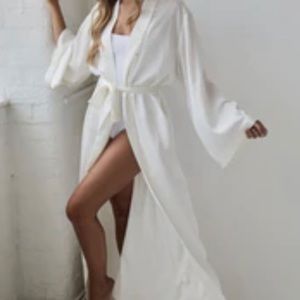 Six Stories Bridal White Robe Satin Maxi Kimono